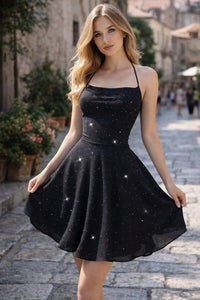 Emma | Elegant halter mini dress with glitter