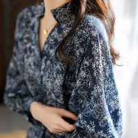 Vintage Print Blouse met V-hals en 3/4 Mouwen