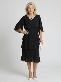 Julia | Elegant layered midi dress with flutter sleeves