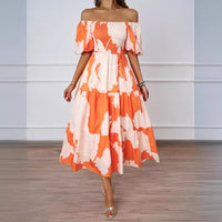 Valeria| Elegant off-shoulder midi dress with puff sleeves