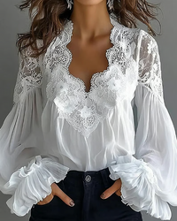 Fleur | Elegante Spitzenbluse mit Laternenärmeln