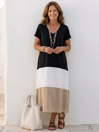 Isa | Stilvolles Color-Block-Midikleid mit V-Ausschnitt