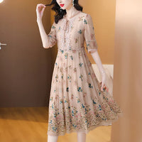 Seiden Blumen Midi Kleid für Damen