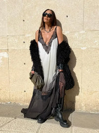 Sexy Spitzen Patchwork Maxikleid