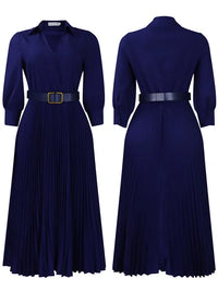 Stilvolles V-Ausschnitt Falten Maxi Kleid mit Taillengürtel