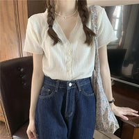 Sunniara V-Neck Summer Button-Up Blouse