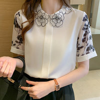 Blusa Estiva a Manica Corta - Blusa in Chiffon con Stampa alla Moda - Top Elegante da Donna