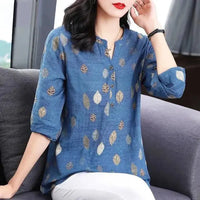 Camicia Estiva in Chiffon con Stampa di Piante e Fiori