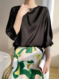 Glanz Seiden Satin T-Shirt für Damen