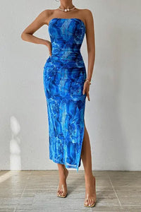 Sommerliches Sexy Trägerloses Kleid mit Saumschlitz