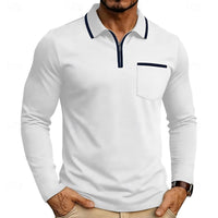 Tobias | Poloshirt mit langen Ärmeln, Brusttasche und Viertelreißverschluss