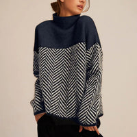 Sophie | Oversized Knitted Turtleneck Sweater with Timeless Herringbone Pattern
