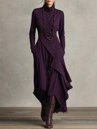 Clara | Modern maxi dress with long sleeves, turtleneck, and asymmetrical hemline