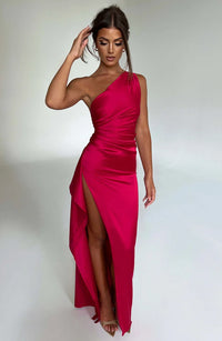 VELANORA Verführerisches Satin-Splitkleid mit einer Schulter