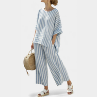 Clara | Completo alla moda a due pezzi con design tweed a righe e pantaloni ampi