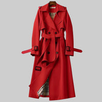 Miep | Elegant long double-breasted trench coat with waist belt
