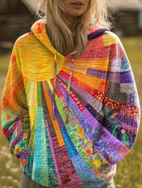 Lena | Bunter Boho-Hoodie mit künstlerischem Patchwork-Print
