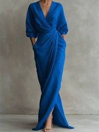 Nora | Elegante maxi-wikkeljurk met lange mouwen en V-hals