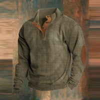Thomas | Klassischer Retro-Strickpullover mit Knopfkragen und Ellbogendetails