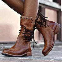 Emma | Stijlvolle Enkellaarsjes met Veters en Western Details