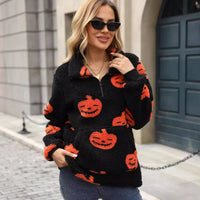 Isla | Warmer, flauschiger Halloween-Pullover mit Kürbeldruck
