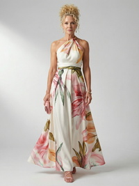Camille | Maxivestido floral con cuello halter y falda fluida