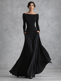 Maris | Elegante vestido maxi de manga larga con drapeado fluido