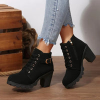Mara | Edgy ankle boots with laces, a block heel, and a buckle accent