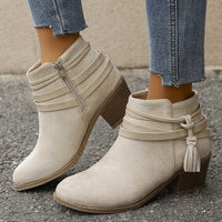 Sofie | Elegant Ankle Boots with Tassels and a Sturdy Block Heel