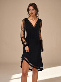 Selena | Mini-robe de fête élégante avec manches transparentes à sequins et décolleté en V