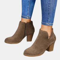 Thérèse | Stylish Suede Ankle Boots with Block Heel and Zipper