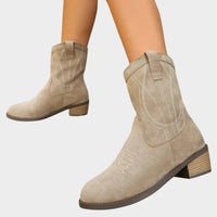 Anela | Stylish Western Ankle Boots with Embroidery