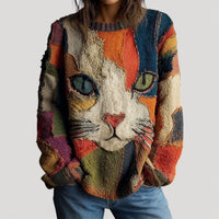 Mila | Verspielter Strickpullover mit farbenfrohem Katzenmotiv