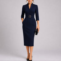 Ursula | Prachtige herfstbruiloft getailleerde bodycon midi-jurk met riem