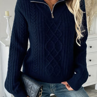 Sanne | Bequemer Zopfstrickpullover mit halbem Reißverschluss