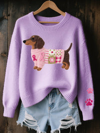 Nouschka | Verspielter Strickpullover mit süßem Dackelmotiv und Oversize-Passform
