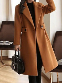 Karin | Trench coat lungo e senza tempo in caldo misto lana con revers eleganti
