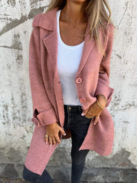 Long Casual Jacket with Stylish Lapels – Elegant Women's Jacket for Any Occasion