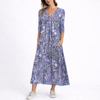 Maria | Prachtige herfstbruiloft midi-jurk met bloemenprint